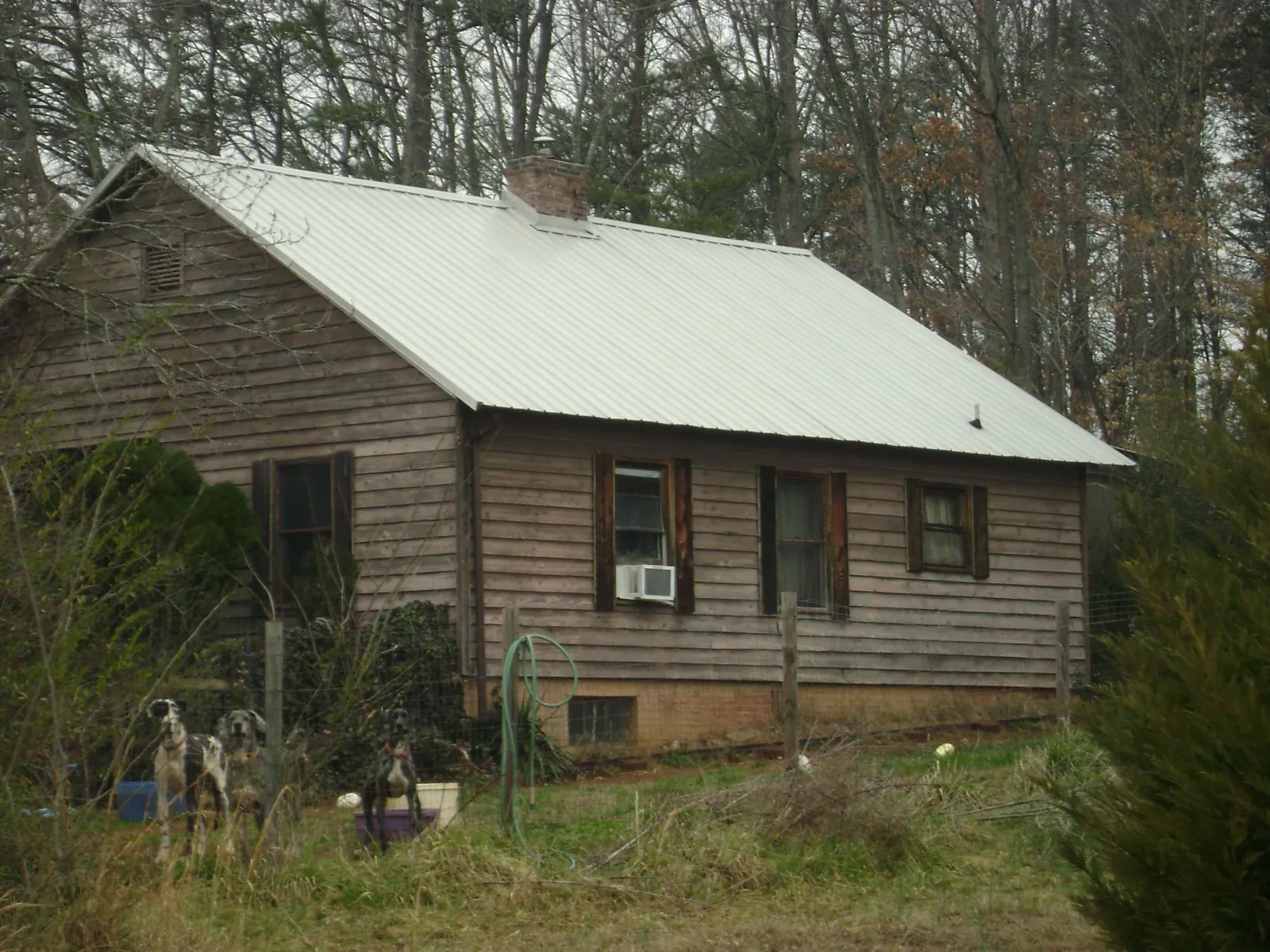 White metal roof on an old wood sided farmhouse, from a Asphalt Shingle Roof Repair job in Soda Springs